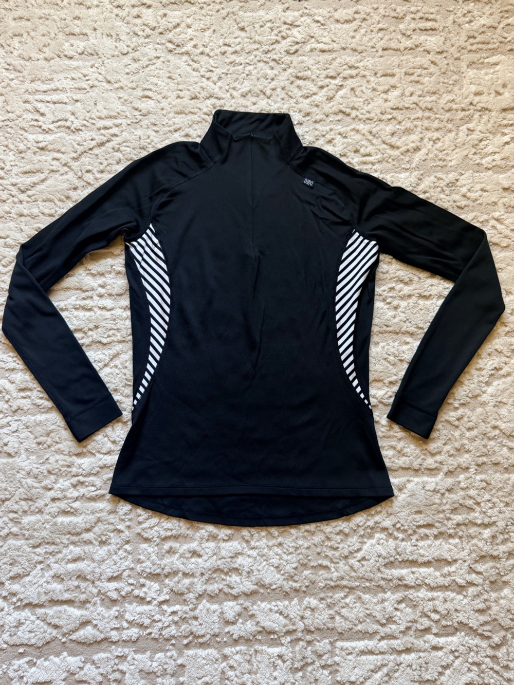 Helly Hansen Black Long-Sleeve Athletic Quarter Zip with White Stripe Accents